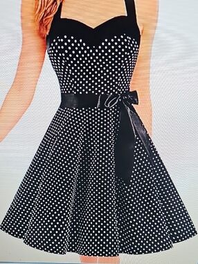 Classic Black Polka Dot Halter Dress with Belt